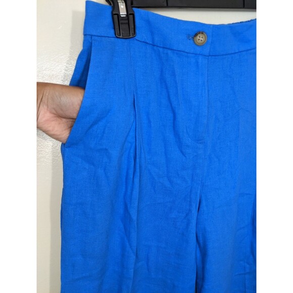 J. Crew Women's Pants Blue Wide Leg Pleated Elastic Back Linen Blend Size 6 - Picture 8 of 12
